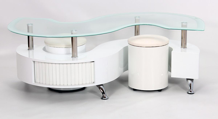 Krista Black Or White Glass Top Coffee Table With 2 Stools